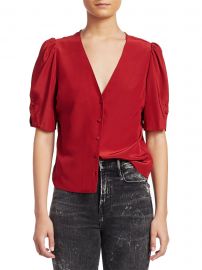 Frame - Olivia Silk Puff-Sleeve Top at Saks Fifth Avenue